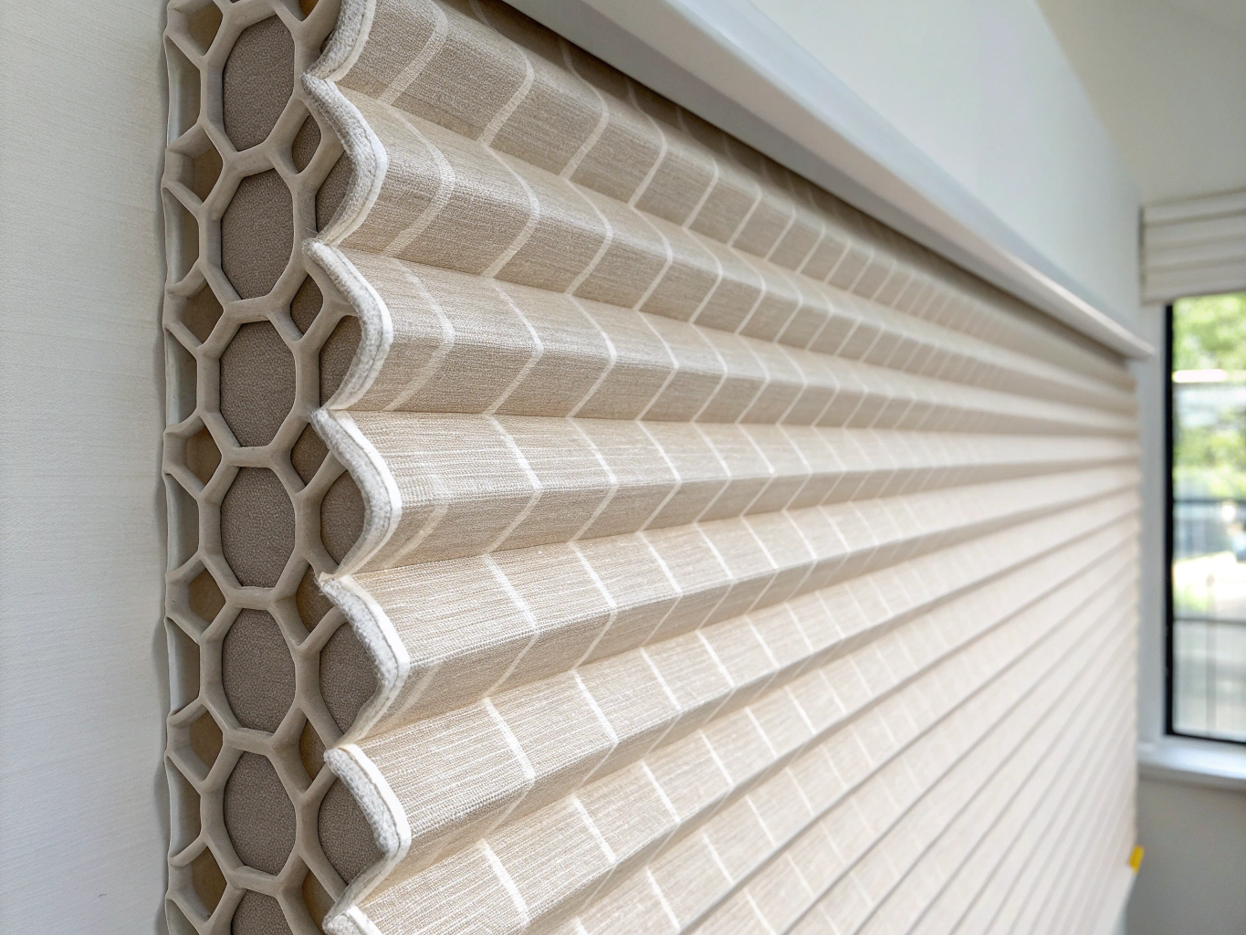 Honeycomb cellular shade mounted in clean architectural reveal.