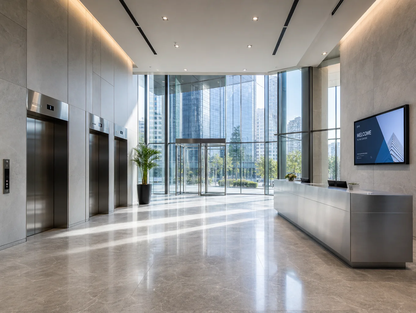 Lumina Financial Tower commercial atrium with automated motorized shades