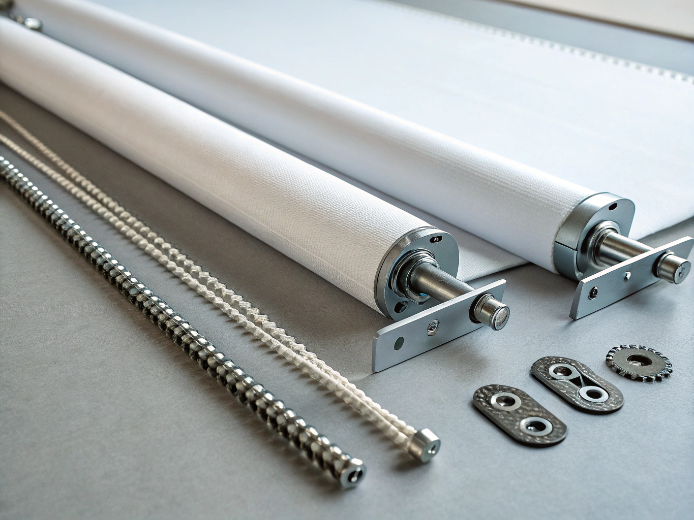 Precision tubular motor mechanism and woven architectural fabric swatches.